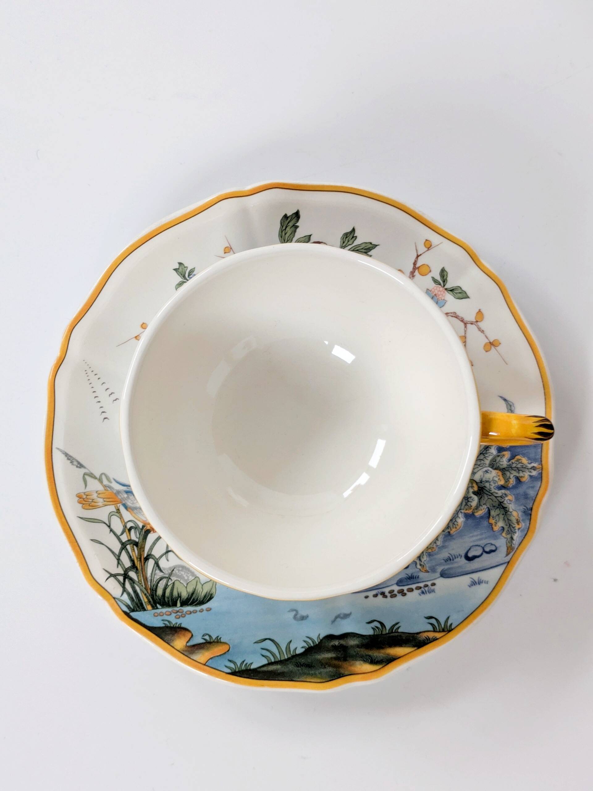 Set of 2 Gien Magellan "Caribbean" cups and saucers, vintage earthenware