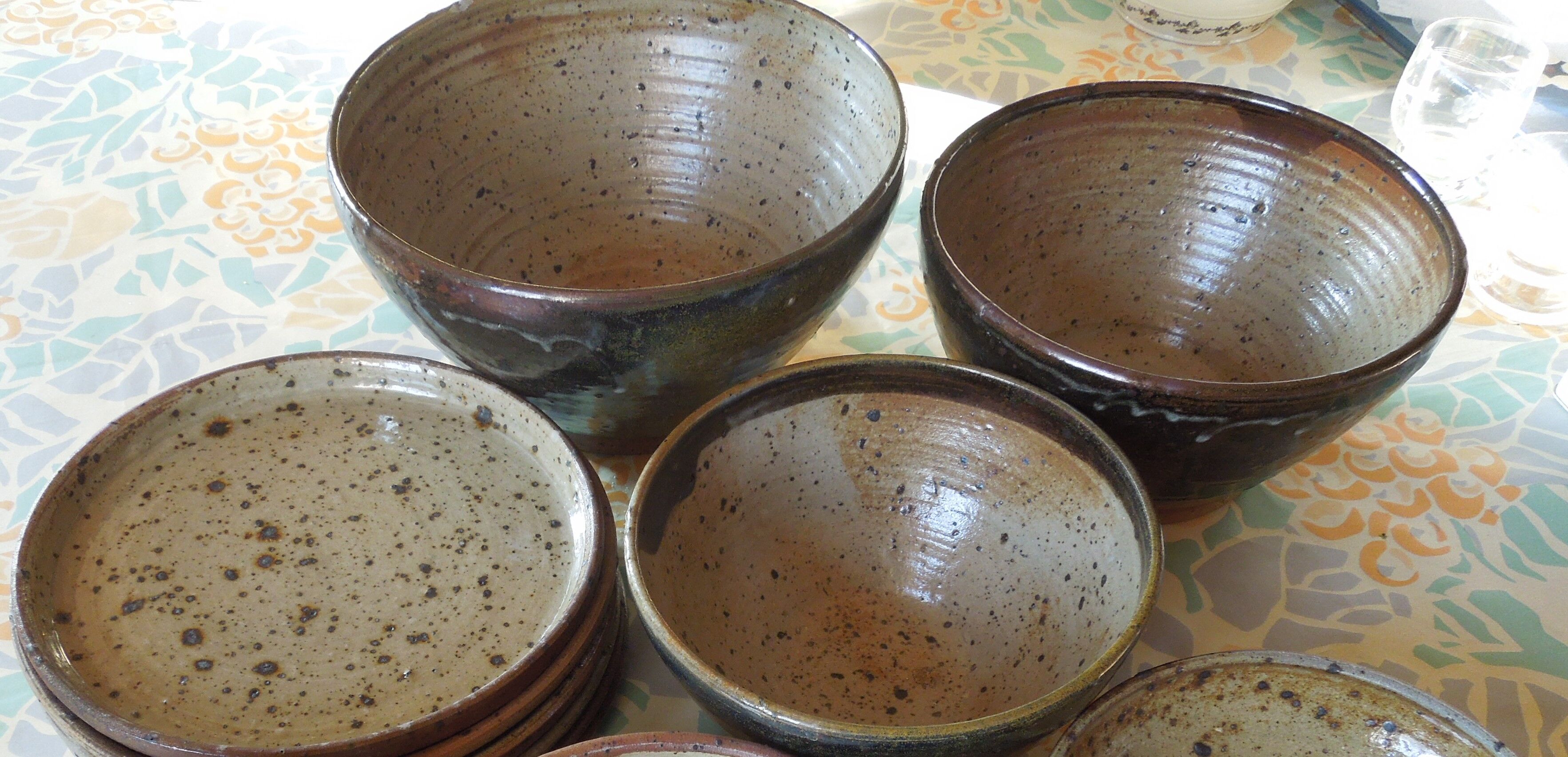 Set of 3 vernissé sandstone bowls by a ceramic potter