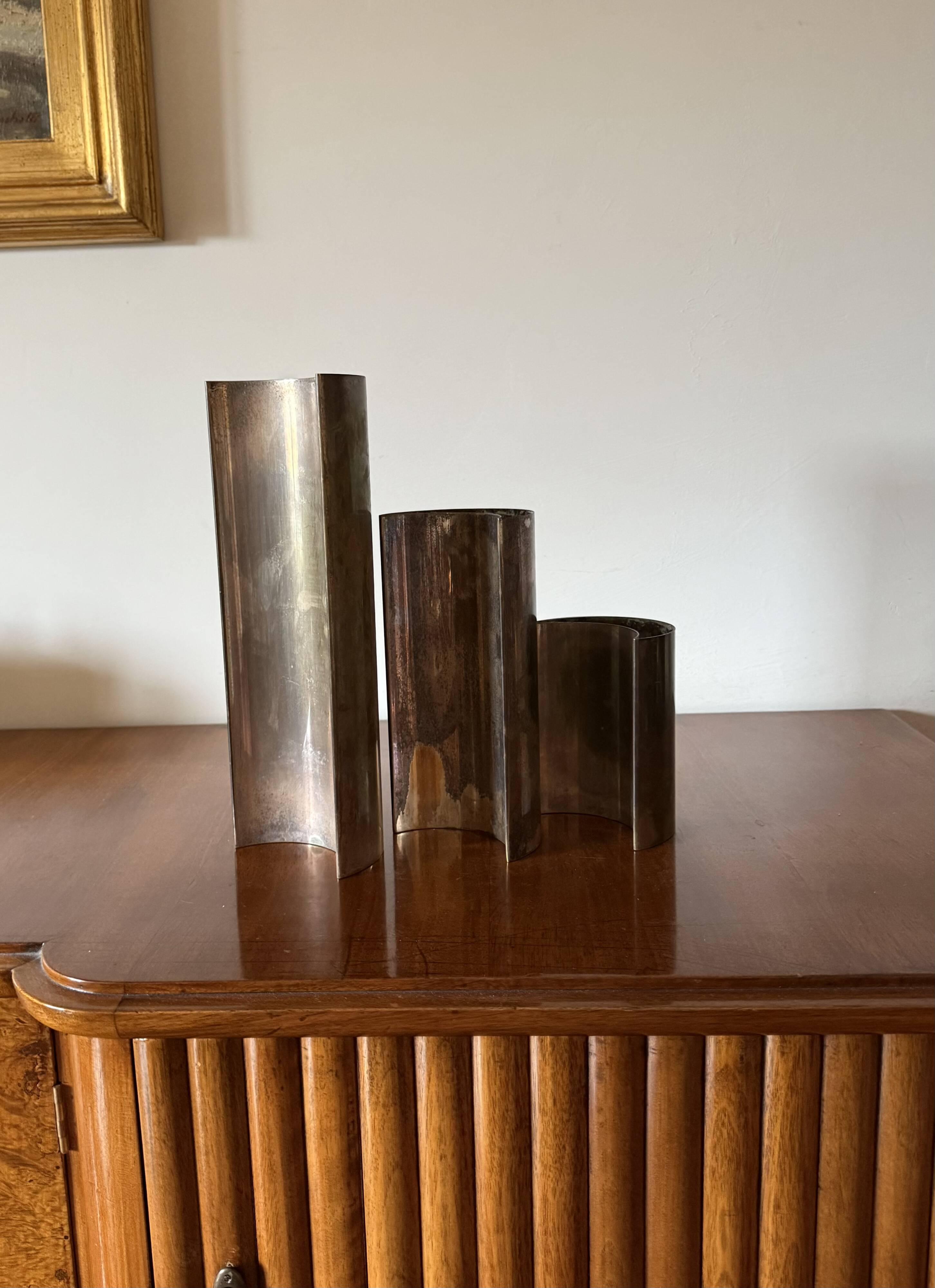 Mid-century set of 3 silver-plated vases, GiBi Italy 1970s