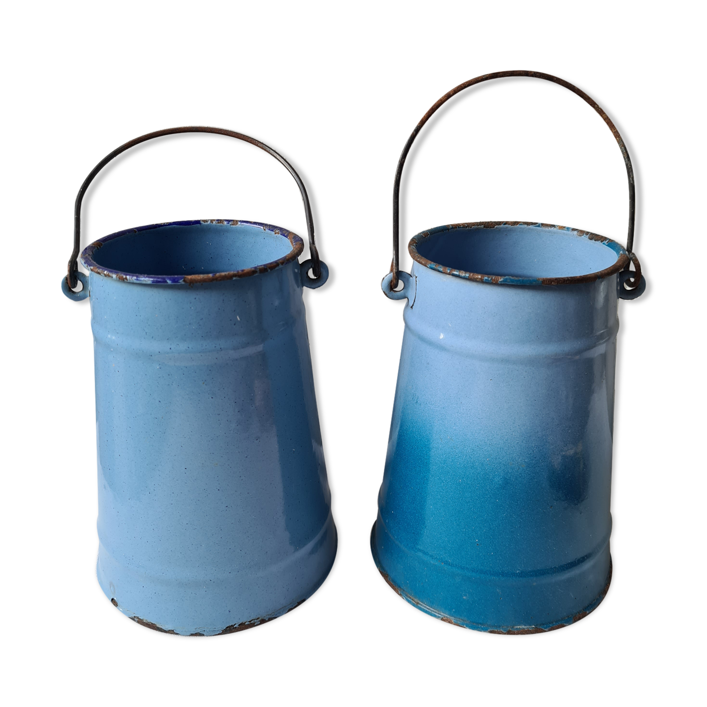 Two enamelled milk jars