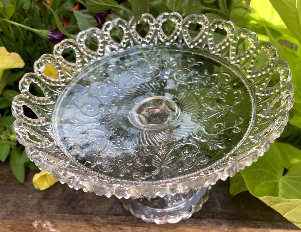Glass fruit bowl, pressed mould, centre table, seasonal fruits.