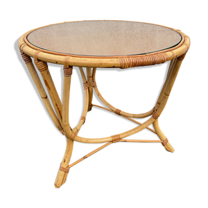 table ronde rotin vintage