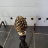 Old pair of wrought iron pegs with brass pine cone