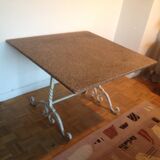 Credenza table with wrought iron base