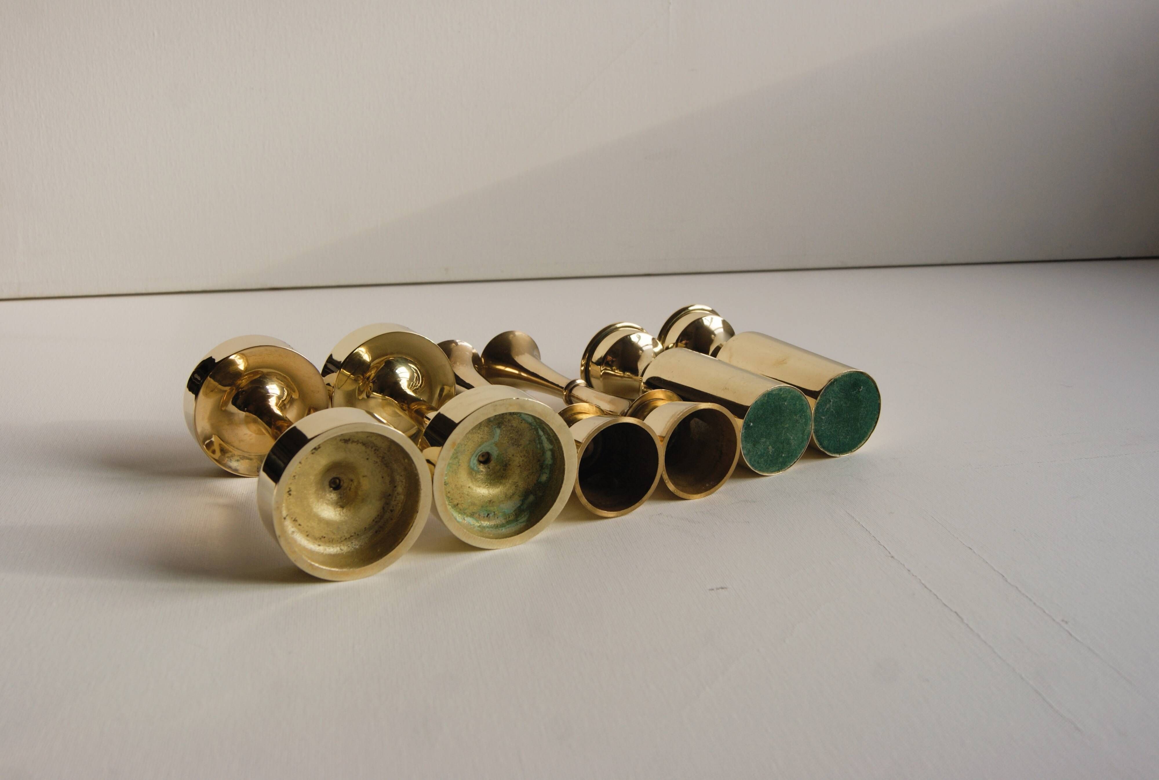 A set of six brass candle holder in mid-century modern design - Denmark 1970s.