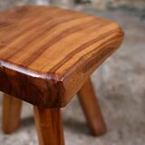 Brutalist stool in solid elm, French work from the 1960s