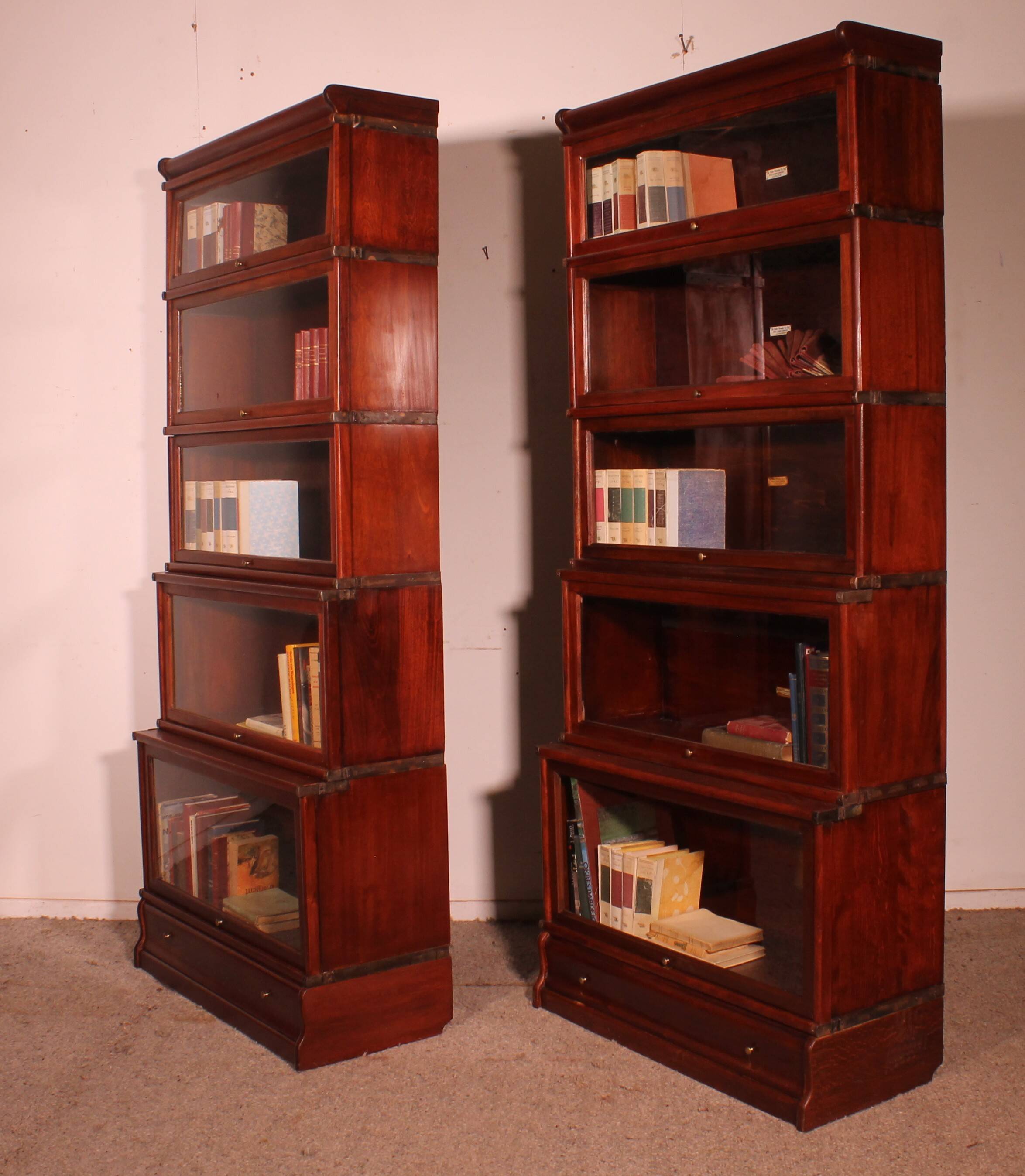 pair of Globe Wernicke London bookcases known as waterfall in mahogany circa
