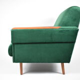 Fauteuil vintage en velours années 1960 restauré bouteille verte