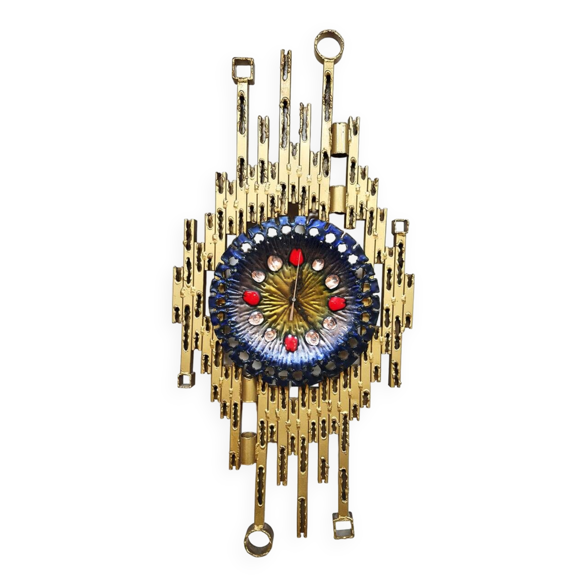 Midcentury Brutalist clock wall sculpture Franco Bastianelli studio Laurane