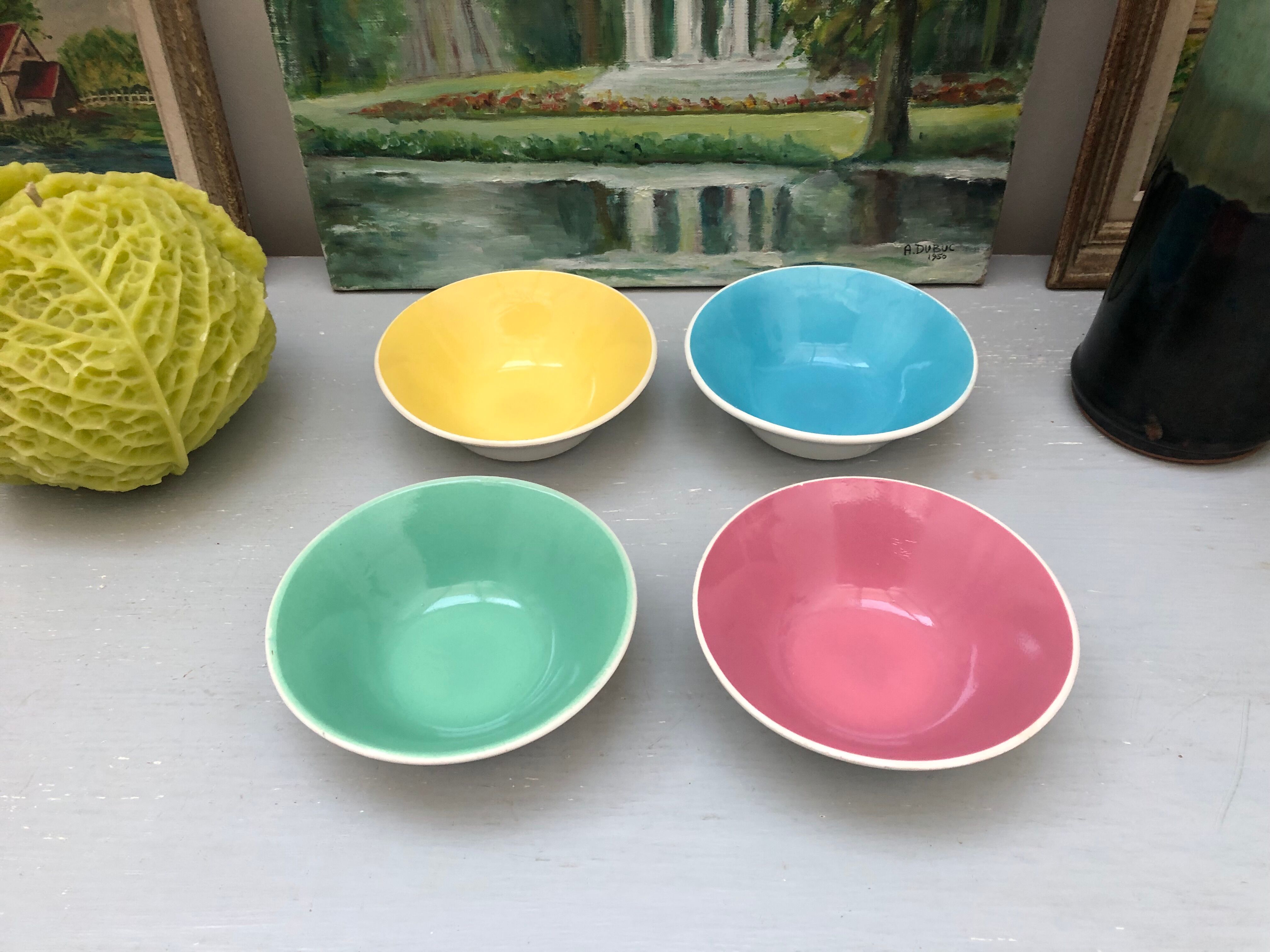 4 Digoin cups France the Francorussian green yellow blue pink dessert