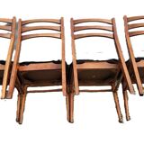 4 Scandinavian Design Chairs in Teak with Black Skai Upholstery 1960