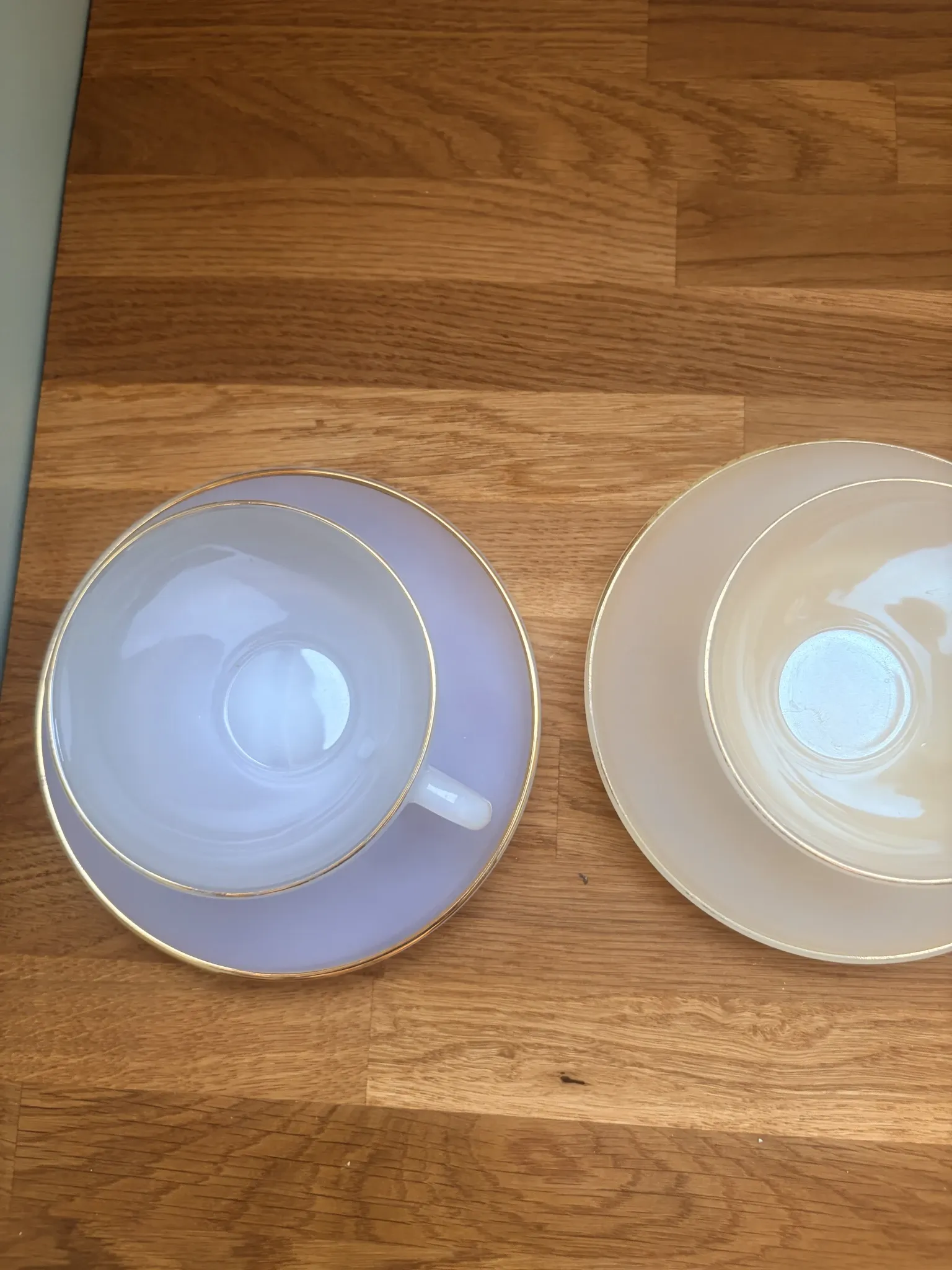 3 vintage Harlequin 211291 tea or chocolate cups and saucers.
