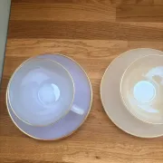 3 vintage Harlequin 211291 tea or chocolate cups and saucers.