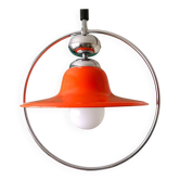 Mid century modern glossy orange pull down hanging lamp 1960s