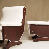 Pair of 1960s Italian Modern Walnut and Boucle Armchairs