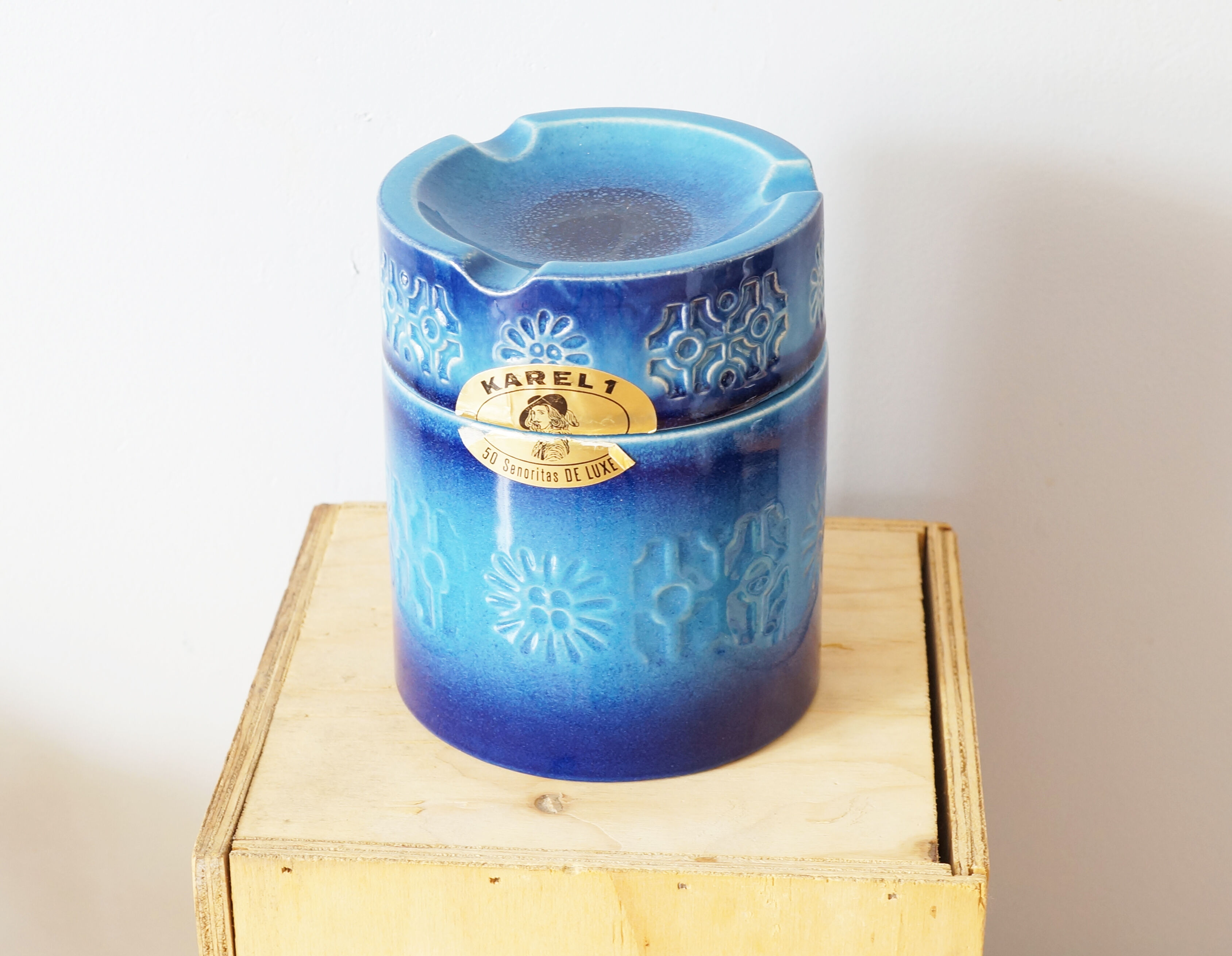 antique karel ceramic cigar box, with ashtray lid, 60s