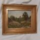 Old painting, oil on wood, rural landscape, small mountain, torrent
