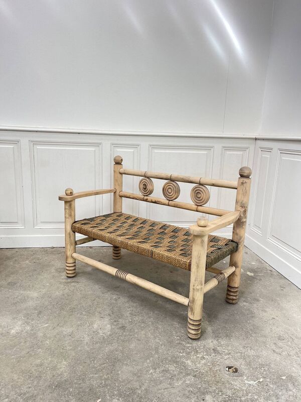 Banquette bicolore en corde années 1950
