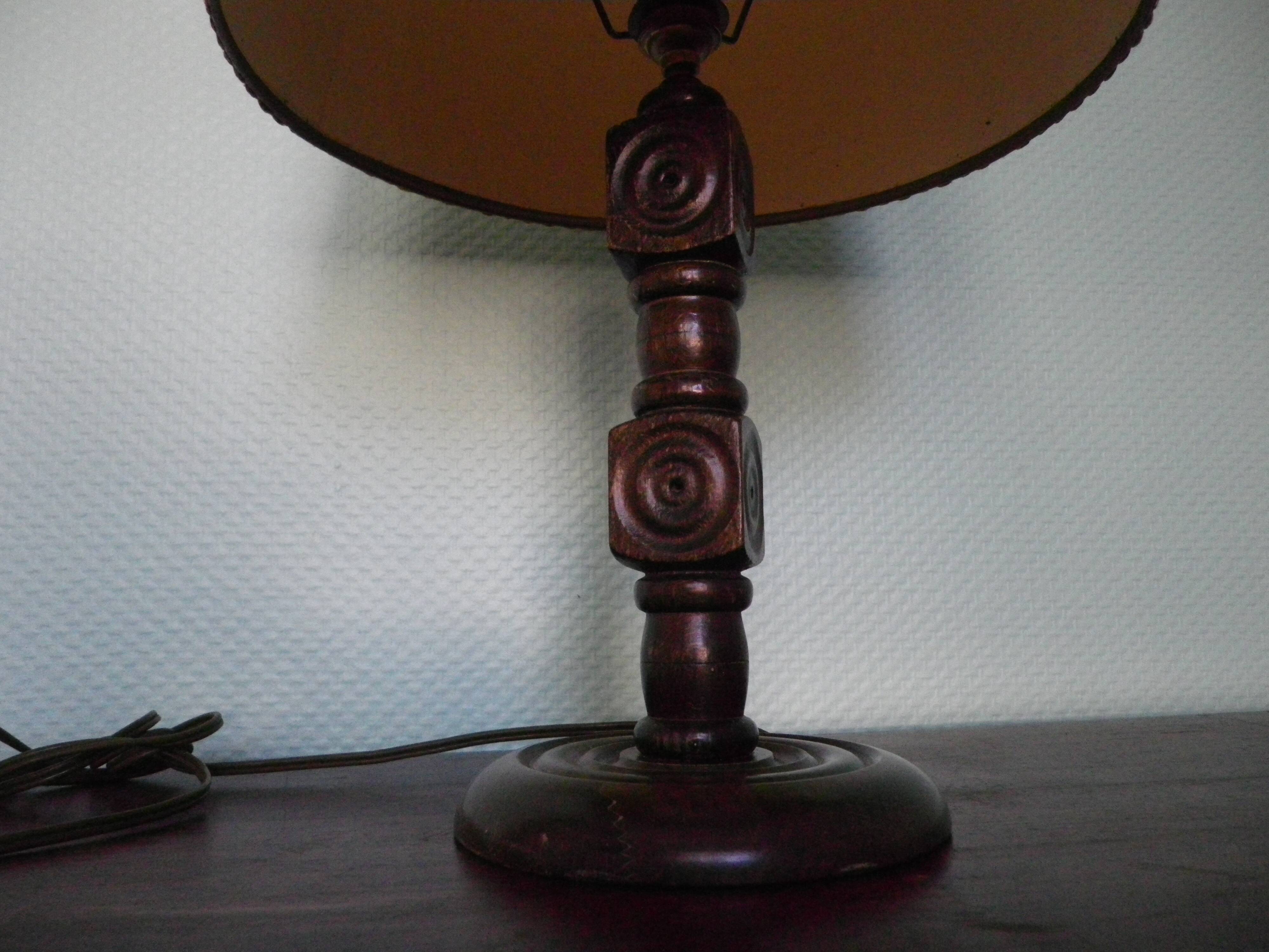 Wooden Desk Lamp with Geometric Design and Fabric Shade, France