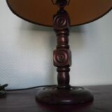 Wooden Desk Lamp with Geometric Design and Fabric Shade, France