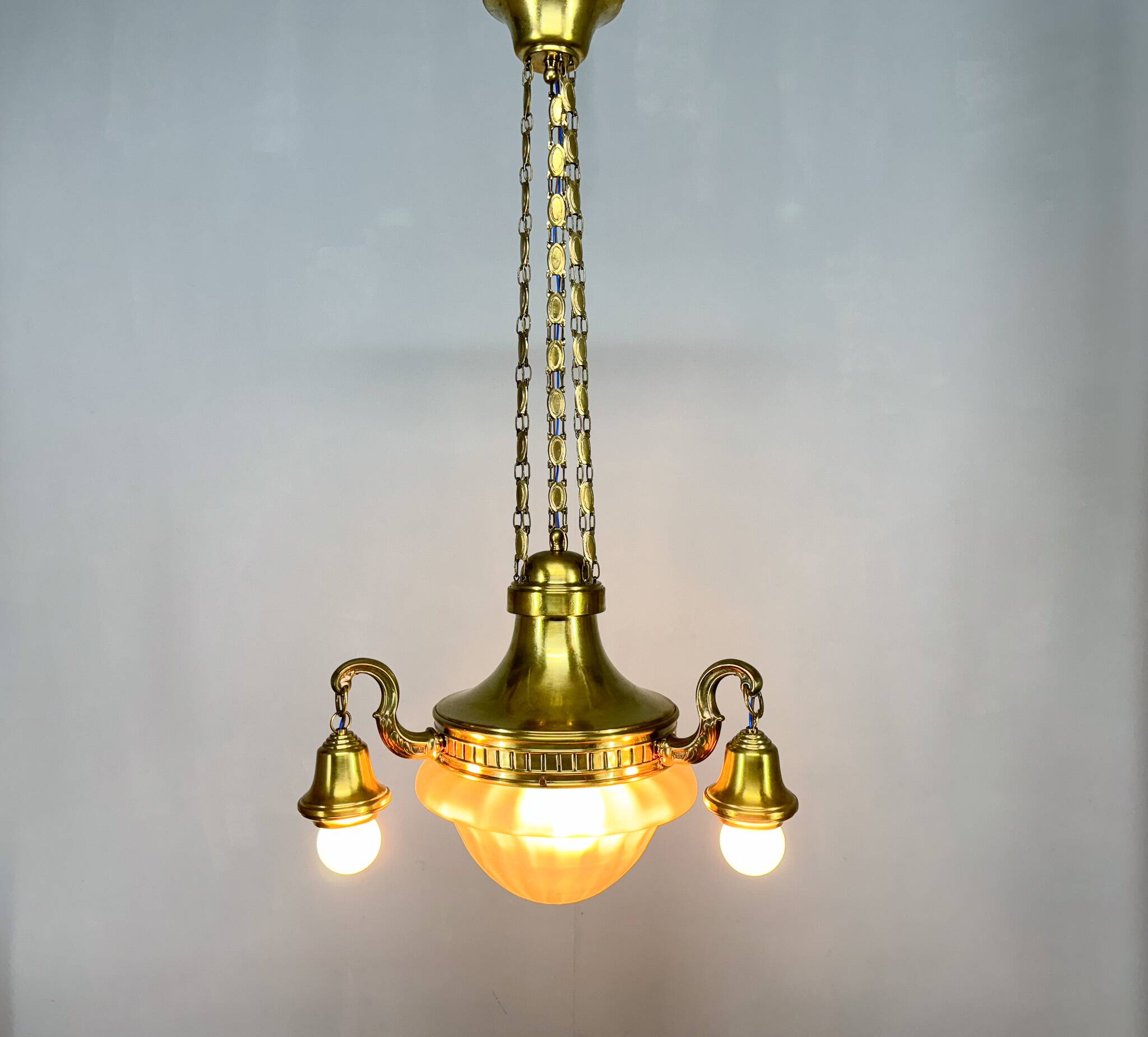 Art Noveau Brass Chandelier, Restored, Germany, 1920's