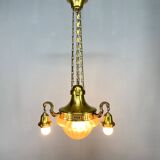 Art Noveau Brass Chandelier, Restored, Germany, 1920's