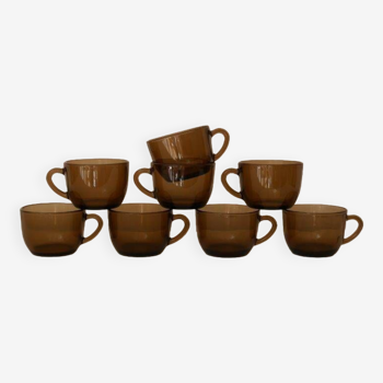 Set of 8 Vereco coffee cups, in smoked glass