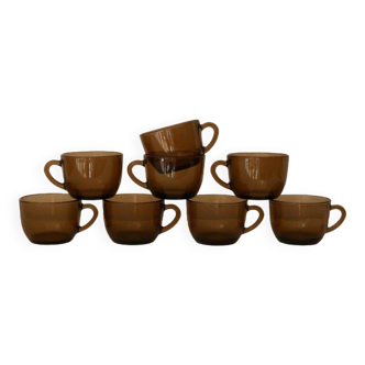 Set of 8 Vereco coffee cups, in smoked glass