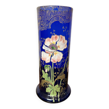 Antique Legras vase – Cobalt blue glass with floral gold enamel – Art Nouveau