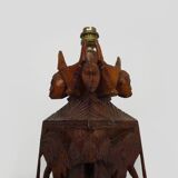 Old large lamp from Malagasy School and Tananarive in carved wood. Art Deco.