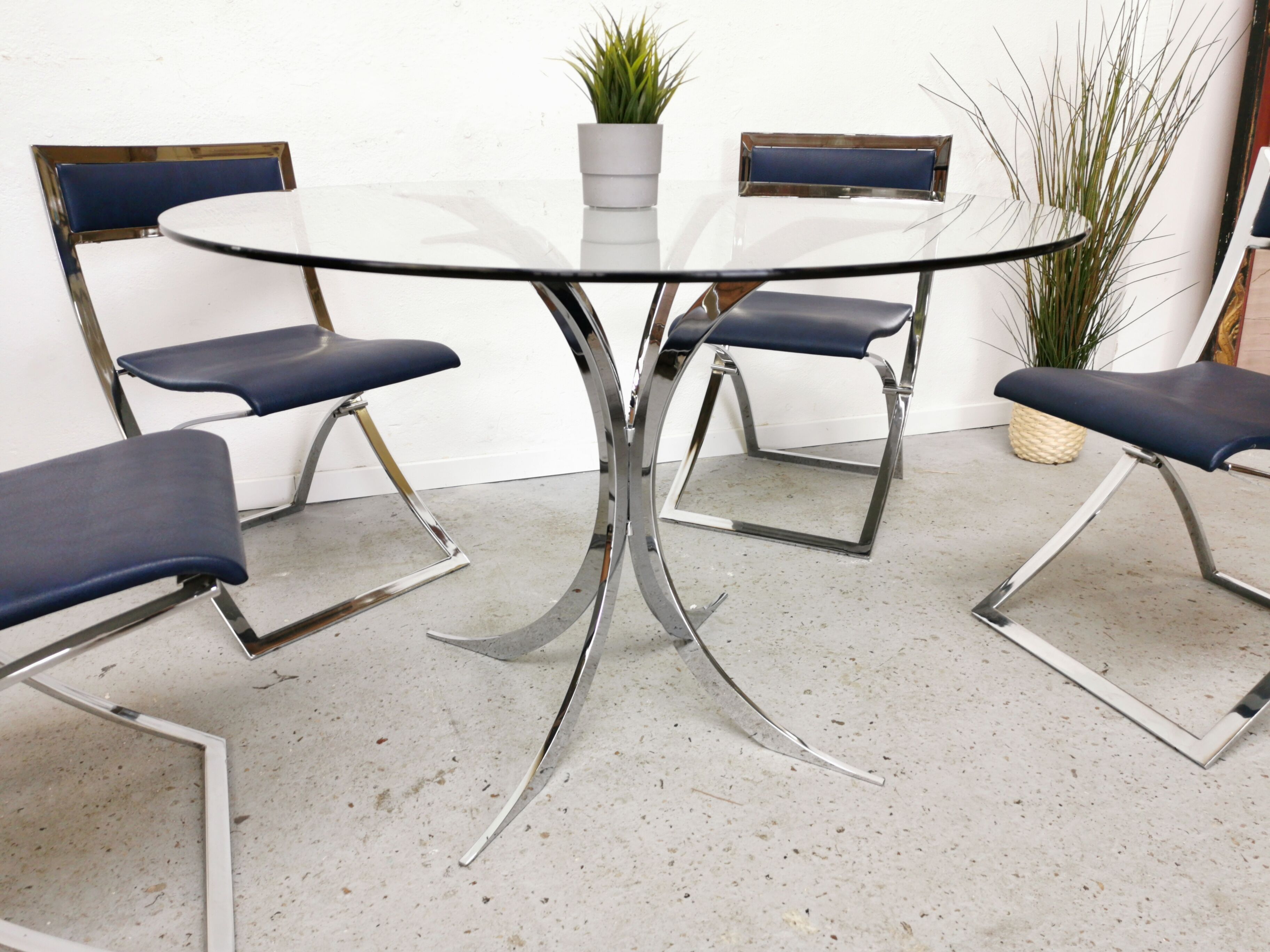 Table vintage verre et chrome 1970