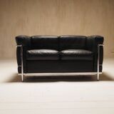 Cassina LC2 vintage two-seater sofa by Charlotte Perriand and Le Corbusier