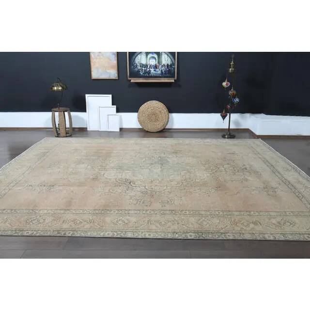 1970s Vintage Persian Handmade Wool Cotton Orange Area Rug 292x383