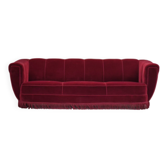 1960s, Danish 3 seater sofa, original condition, furniture velour, oak wood legs.