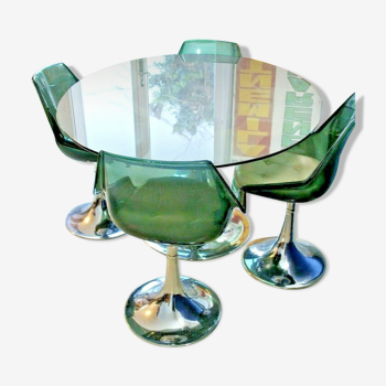 Ensemble table en verre avec 4 chaises, 1960 Roche-Bobois