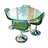 1960s Roche-Bobois set table + glass + 4 chairs, Tulip feet