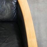 Unique Set of Exceptional Black Leather Schuitema Armchairs with Wood Made for Holland America