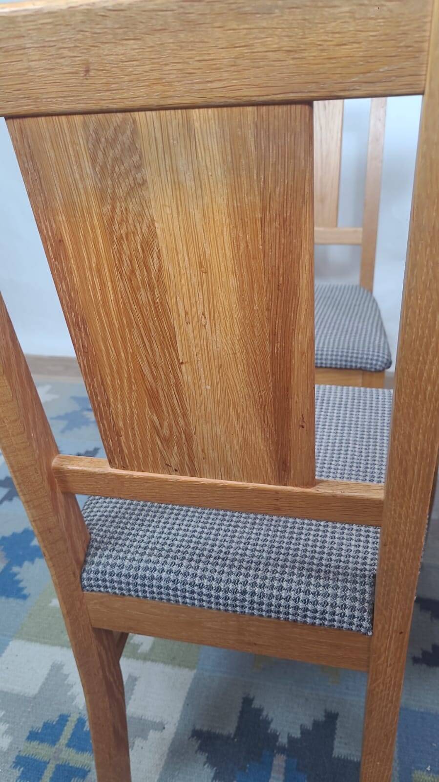 4 brutalist chairs in oak and checkered fabric, Denmark, 1960s