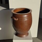 Very large glazed brown terracotta pot with two handles H41 D30