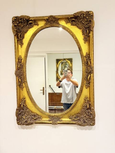 3 large oval mirrors, 19th century style, gilded with square frames and beautiful moulding.