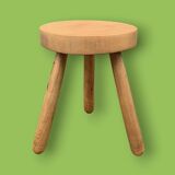 Antique solid wood tripod stool - 1960s
