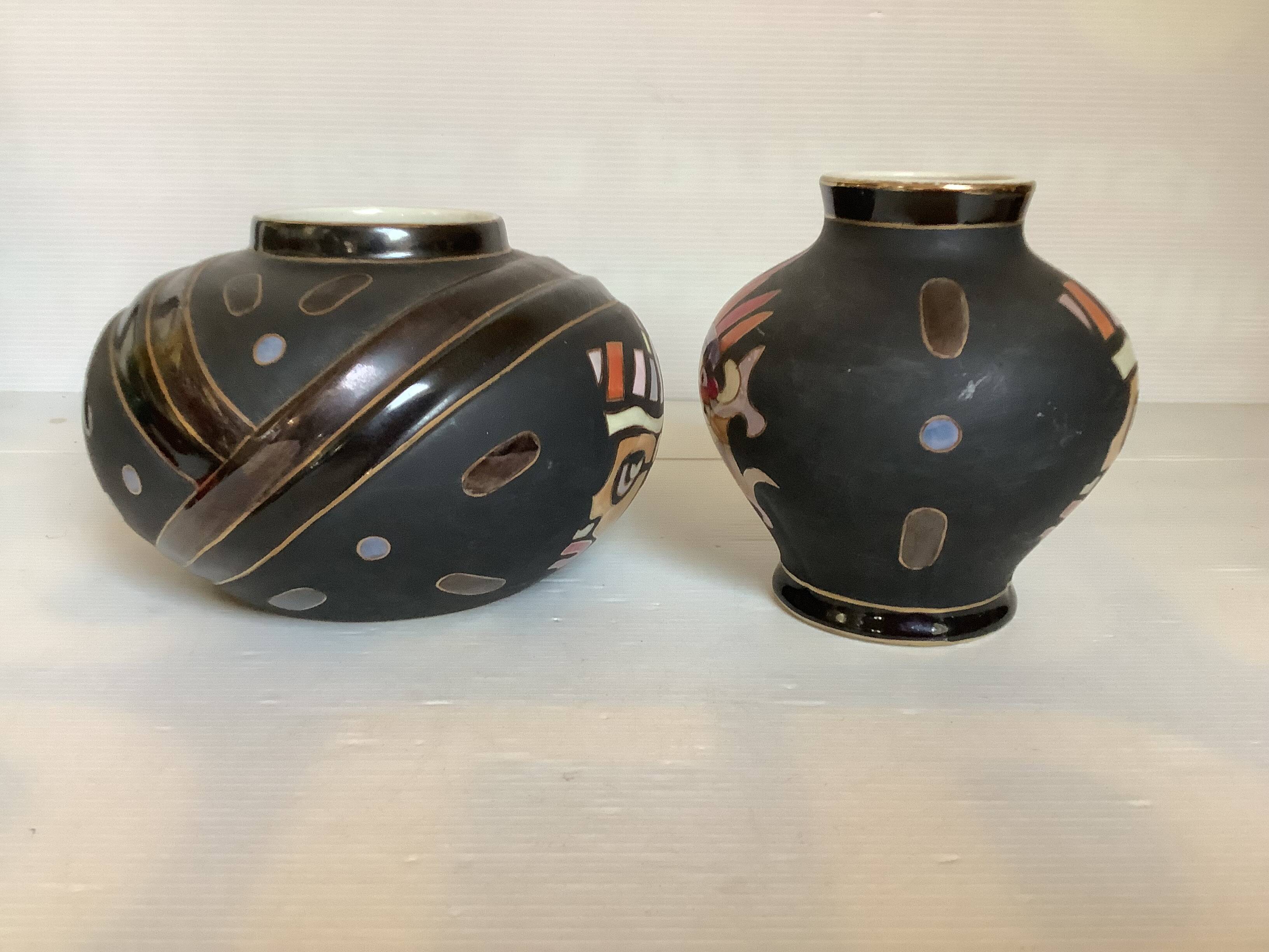 Pair of matte and glazed ceramic vases