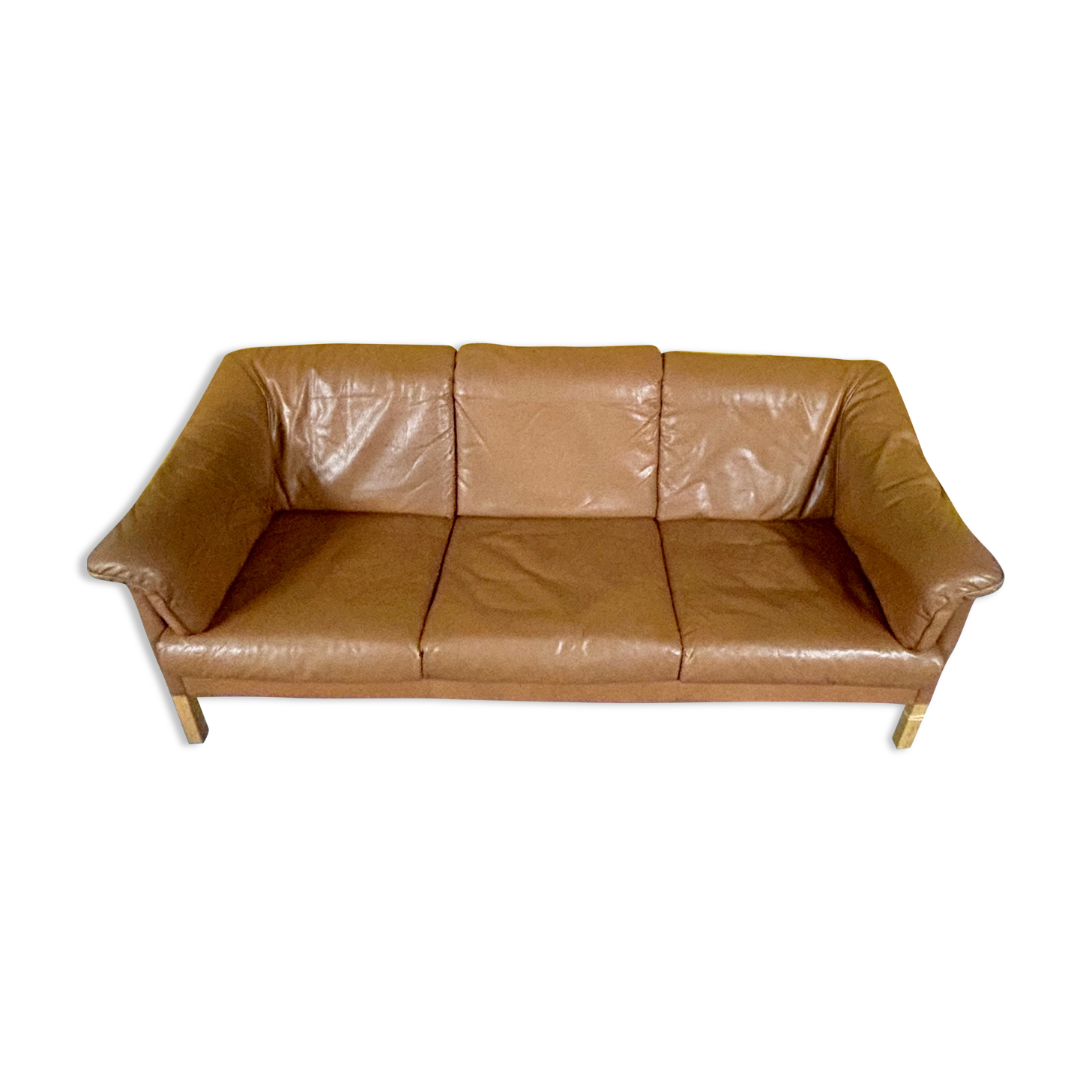 Danish three seater tan leather Stouby sofa