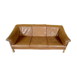 Danish three seater tan leather Stouby sofa