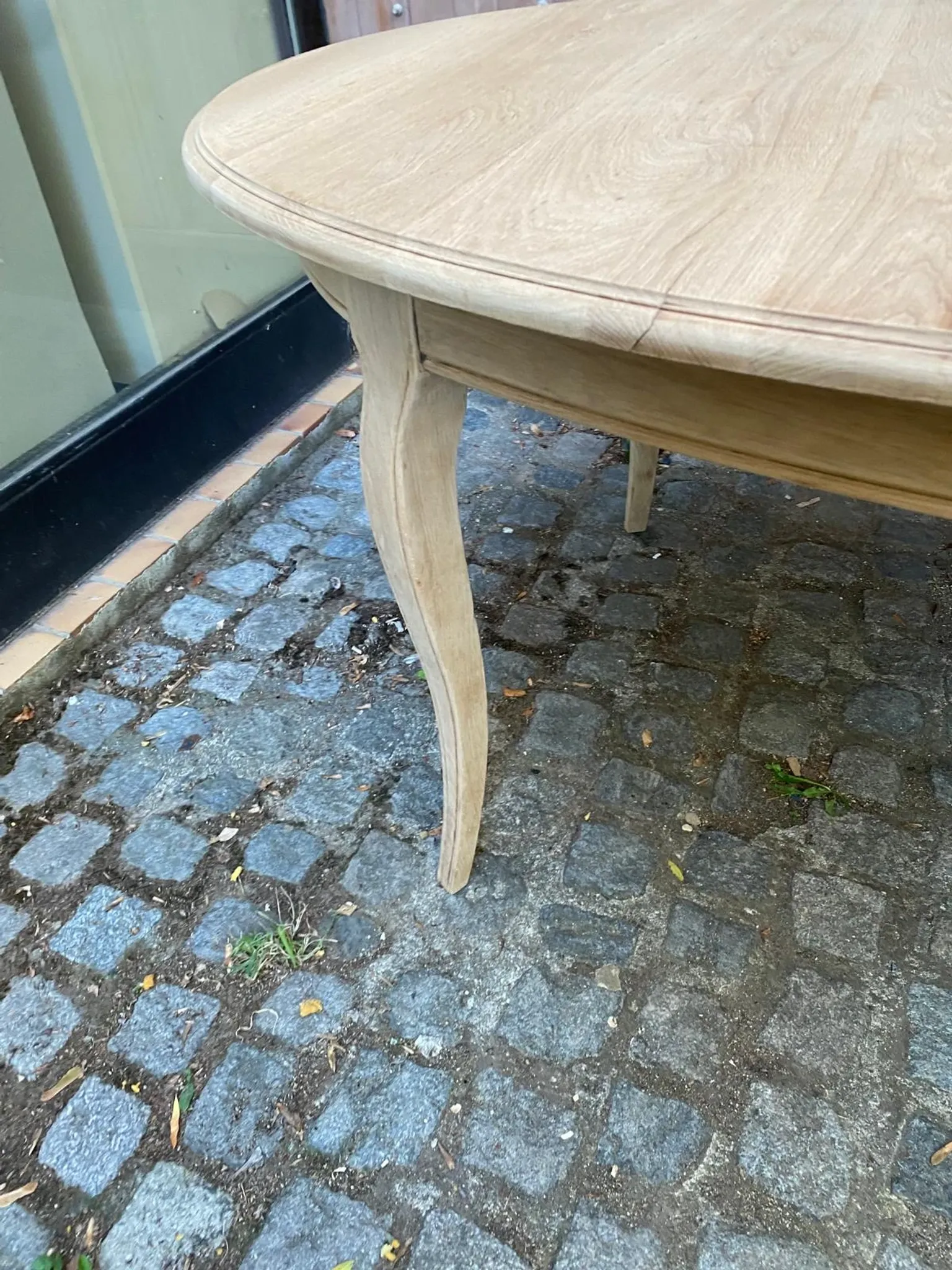 Louis XV oval extendable dining table stripped in solid oak 260cm 1970