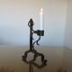 Brutalist candlestick in blackened wrought iron from the 1940s-50s.