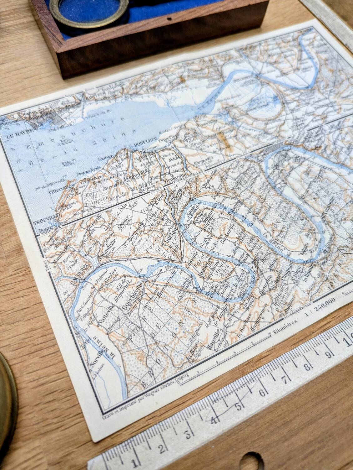 The Seine and its estuary, original map printed in 1902.