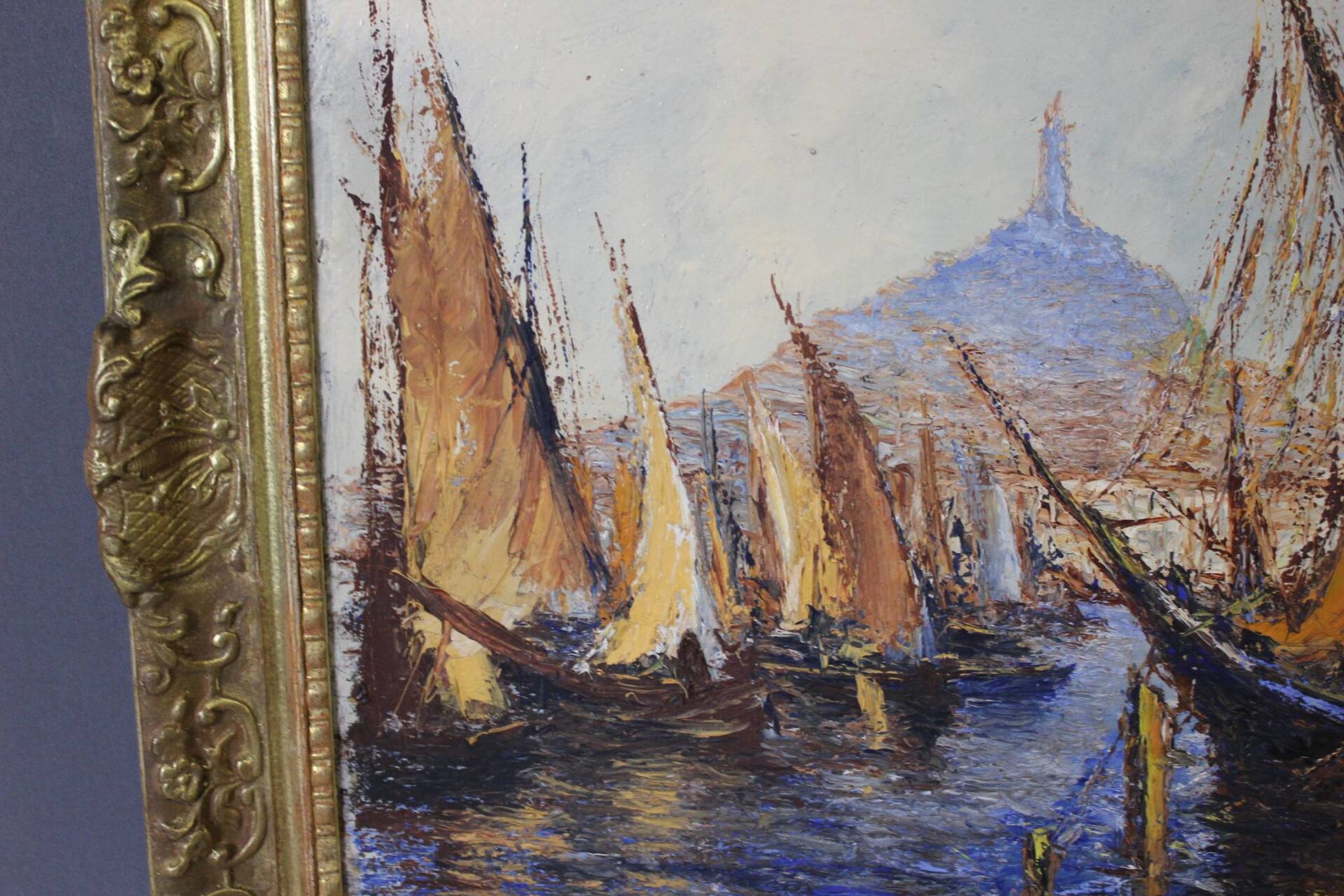 Huile sur panneau "le port de Marseille" vers 1950