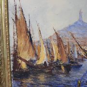 Huile sur panneau "le port de Marseille" vers 1950