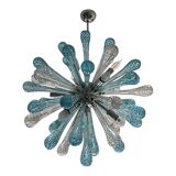 Murano Glass Light Blue and Clear Sputnik Italian Chandelier